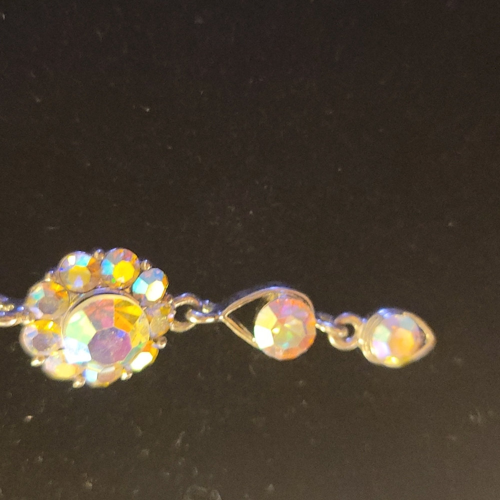 Chandelier 4" pierced dangle earrings gold clear faceted stones silver  4" EUC… - Picture 3 of 6